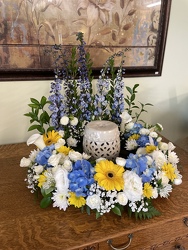 Blue Memorial Wreath from Downeast Flowers in Sanford and Kennebunk, ME