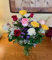 A Dozen Assorted Colored Roses from Downeast Flowers in Sanford and Kennebunk, ME