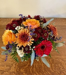 Crimson and Tangerine Glass Cube from Downeast Flowers in Sanford and Kennebunk, ME