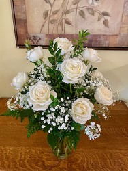 White rose Bouquet from Downeast Flowers in Sanford and Kennebunk, ME