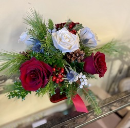 The Roses and Holly Bouquet from Downeast Flowers in Sanford and Kennebunk, ME